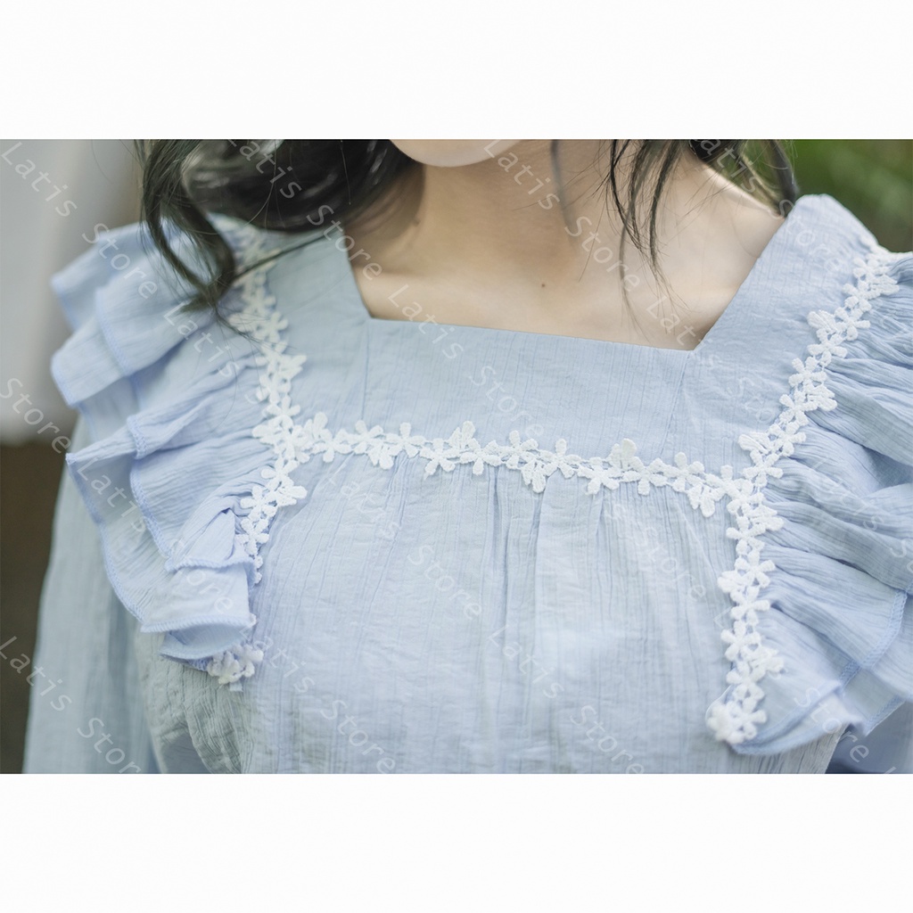 Set Babydoll Đũi Cổ Vuông Viền Ren, Set Áo Babydoll Quần Đùi Hàng Quảng Châu Cao Cấp Phong Cách Ulzzang - Latis Store