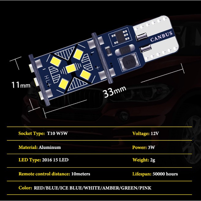 Đèn Led Kevanly T10 W5W 194 501 Led 15smd 2016 Cho Xe Hơi