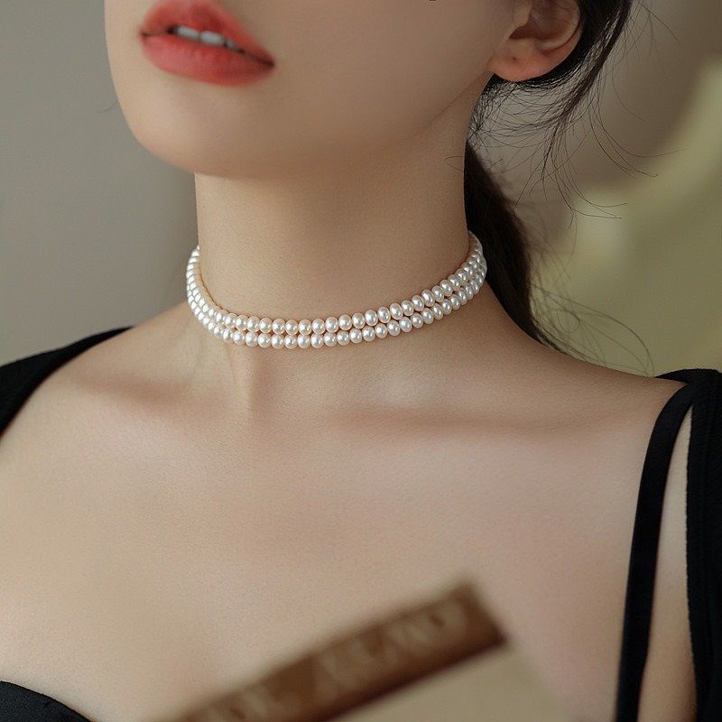 Vòng cổ choker hạt 5ly ôm sát cổ
