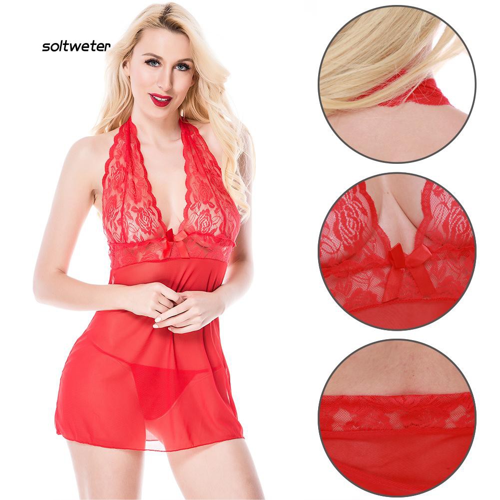 Set áo ngủ ren cổ V và quần lót chữ G sexy gợi cảm cho nữ