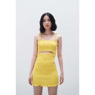 Đầm ôm SheByShj hai dây khoét eo màu vàng - Stella Dress