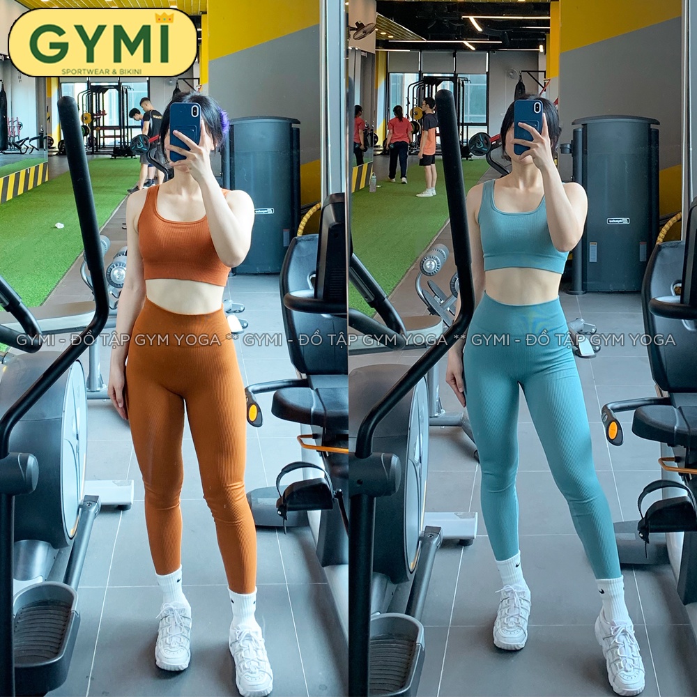 Set bộ đồ tập gym yoga nữ GYMI SET16 gồm áo bra cổ V hoặc cổ U và quần legging thể thao chất liệu dệt thun gân