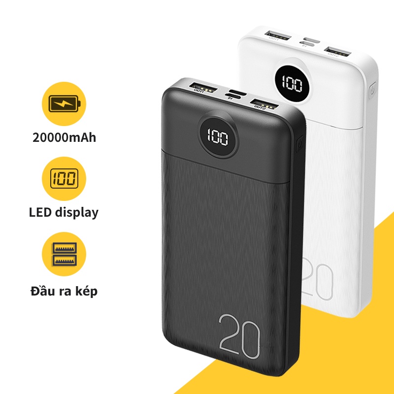 Sạc Dự Phòng 20000mAh BASIKE PT126P 2 Output USB & 2 Input Micro/Type-C - Bảo hành 6 tháng