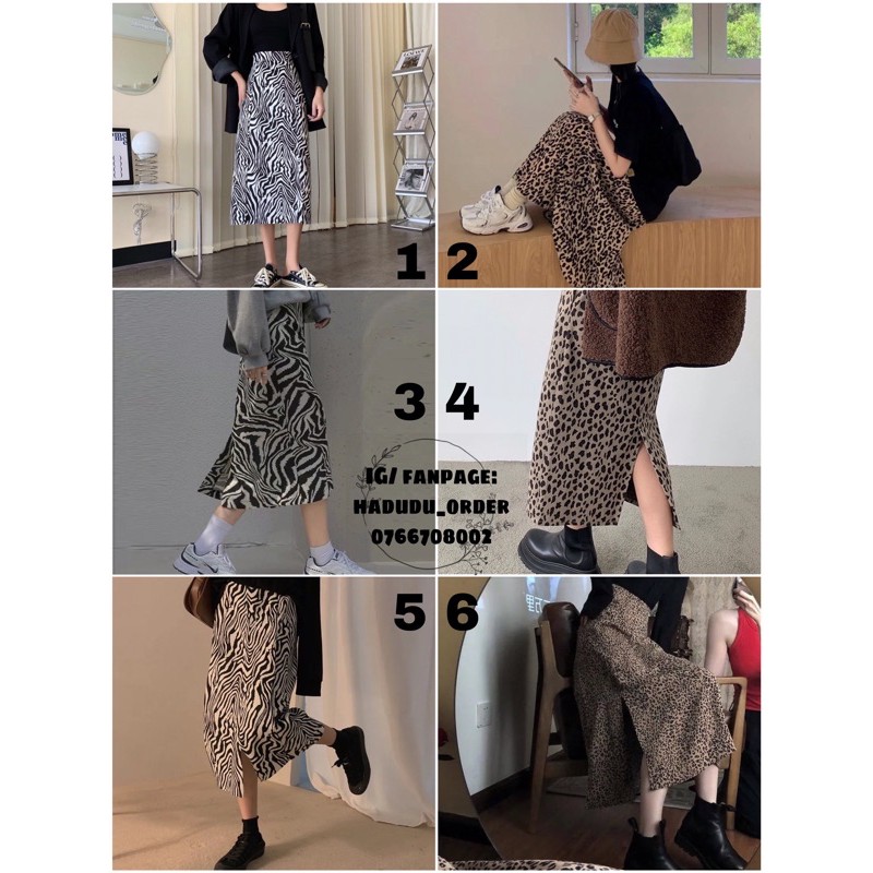 [order10-20 ngày] chân váy midi dài hoạ tiết da báo,  sọc ngựa vằn