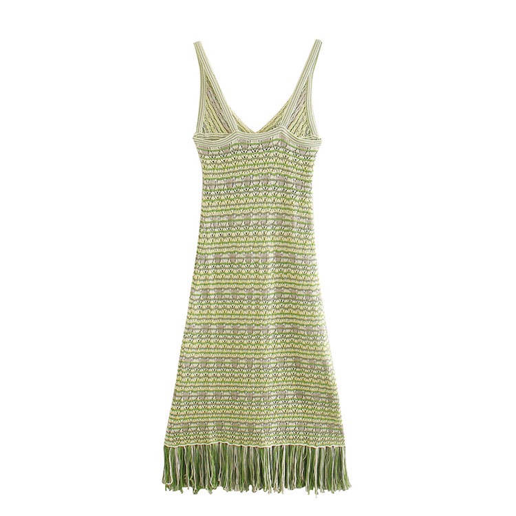 Đầm, váy maxi hai dây xanh đan len tua rua thời trang nữ mới nhất