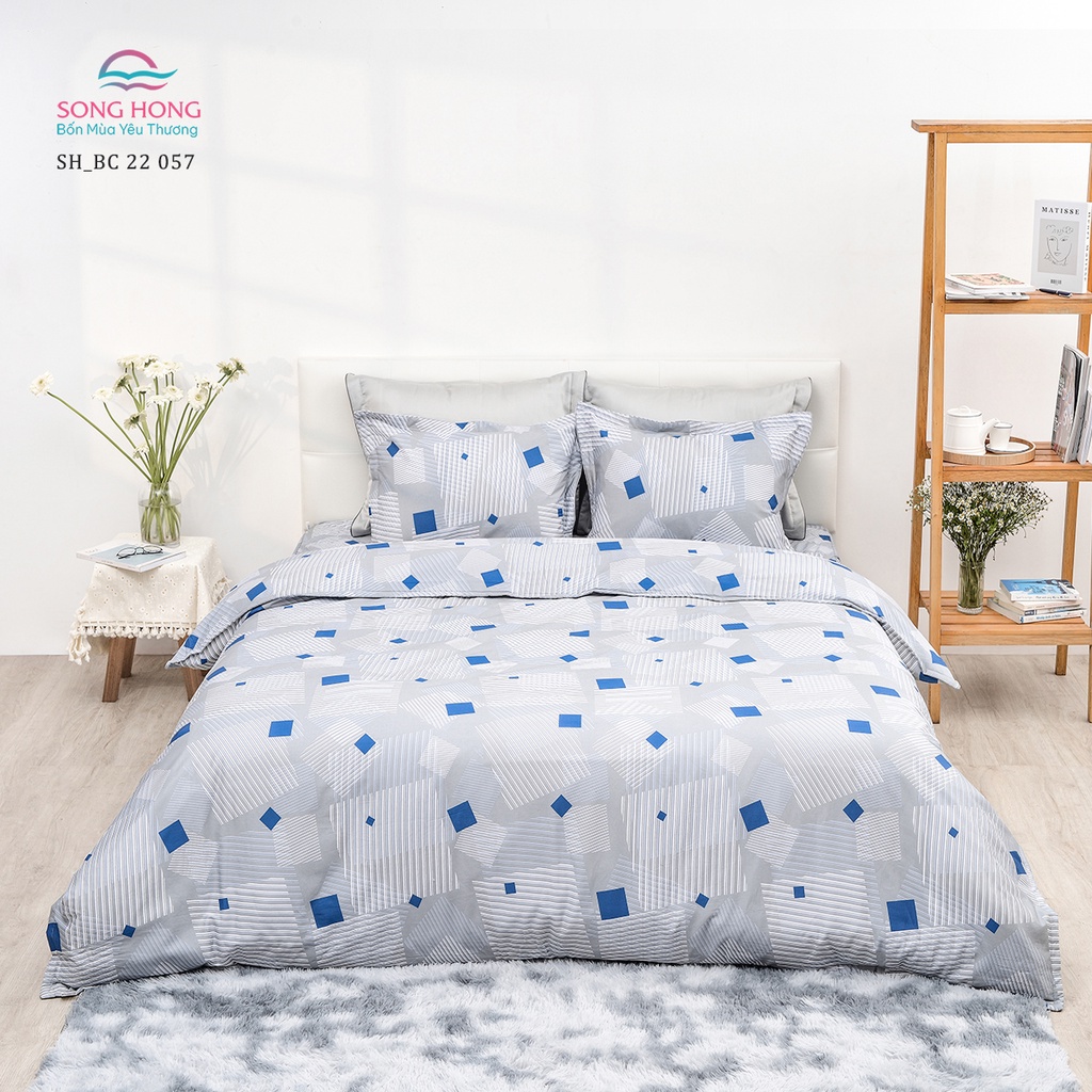 Bộ chăn ga gối 2*2.2m(ga chần) + Chăn Xuân Thu - Chất cotton - Sông Hồng chính hãng