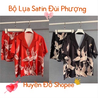 Bộ Lụa Satin Đùi Hoạ Tiết Chim Phượng