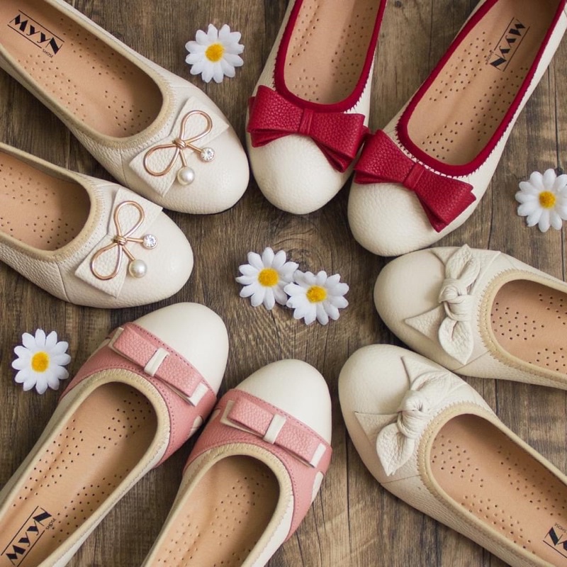 Giày Búp Bê Nữ Da Thật Phối Nơ Myyn Shoes