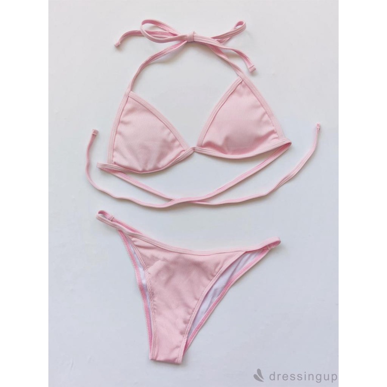 Set 4 món áo ngực + áo croptop + quần lót + xà-rông màu trơn thời trang cho nữ