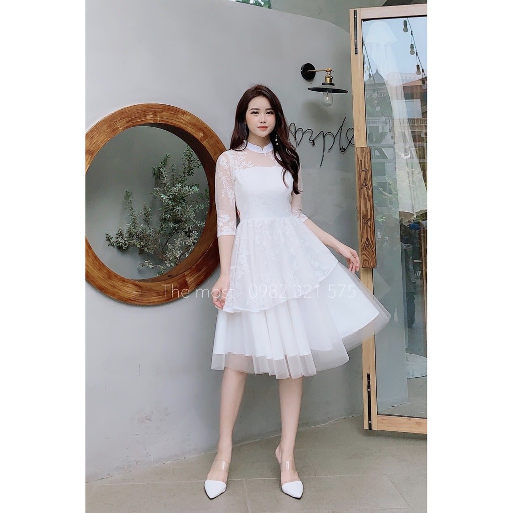 [THE MOST] Váy LAYA ren trắng sang trọng mặc đi cưới cực xinh