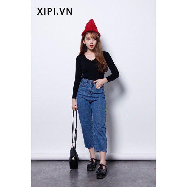{giá sale} {sale GT SP Mới} Quần Bò Jean1,Ống Rộng Cạp Cao Gấu Rách.. chất đẹp..
