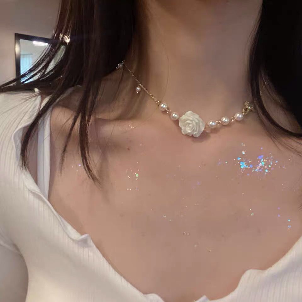 Dây chuyền LEOSOXS đính ngọc trai phối mặt hình hoa hồng thanh lịch cho nữ