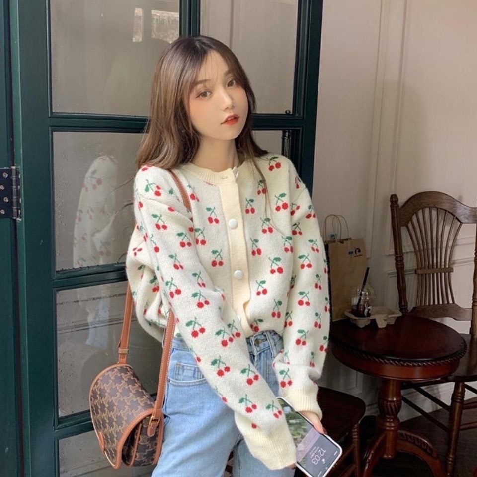 cardigan nữ áo khoác len hàn quốc croptop cổ chữ v - 111