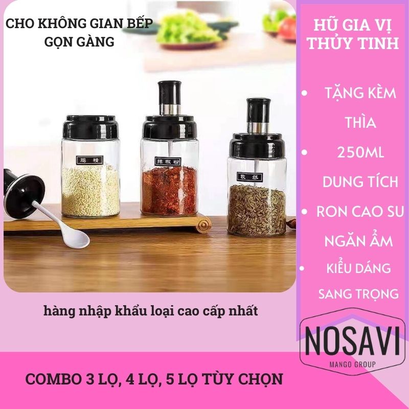 Lọ đựng gia vị hũ gia vị thủy tinh tiện dụng thông minh kèm thìa hàng chất lượng MANGO STORE