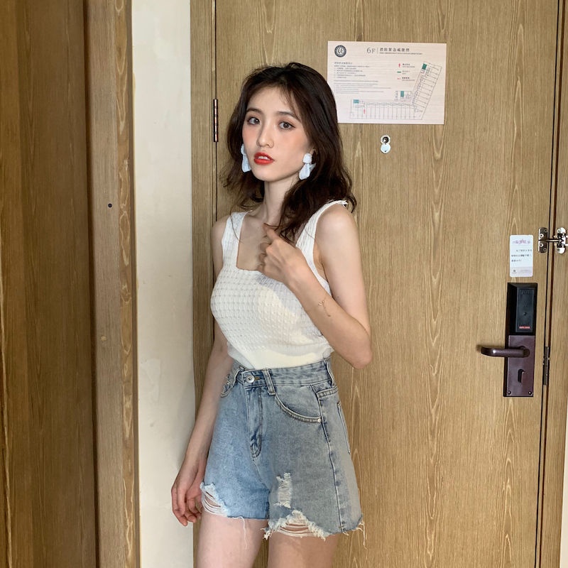 Áo Dệt Kim Hai Dây Dáng Ngắn 2022 Thời Trang Xuân Hè Hàng Mới Dành Cho Bạn Nữ
