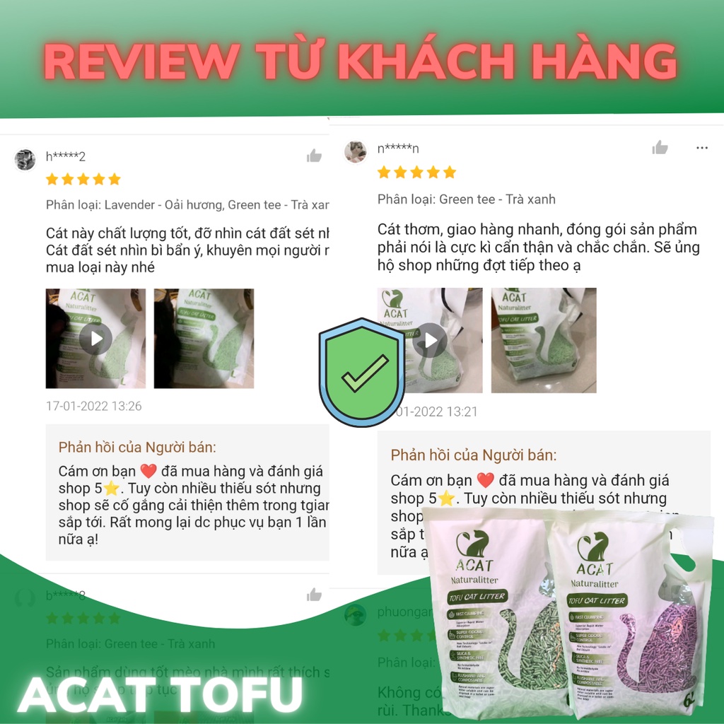 Cát đậu nành tofu đậu phụ cho mèo vệ sinh túi 6lit-2kg mùi trà xanh, lavender