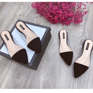 [Sục nữ quai trong vá mũi đen Zara basic đế bệt][sục thời trang nữ mũi nhọn]
