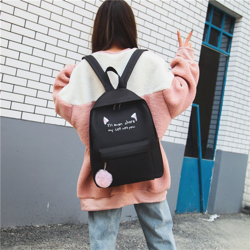 Set 4 Món Balo Túi Ví Canvas Dễ Thương Cho Nữ