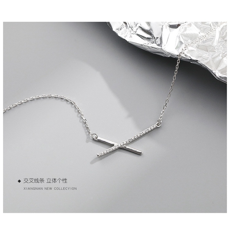 Vòng cổ Bạc 95 Mặt Chữ Thập Đính Đá Đơn Giản Phong Cách Hàn Quốc Cho Nữ