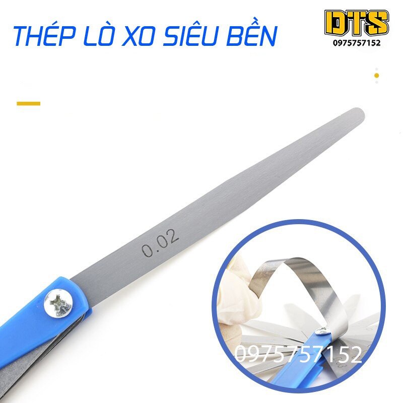 Bộ 17 thanh thước căn lá, thước lá chỉnh cò đo khe hở 0.02-1.00mm dài 100mm, thép lò xo đàn hồi, độ chính xác cao