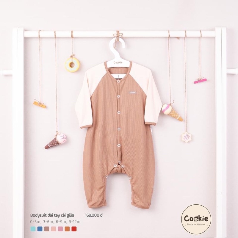 Cookie - Bodysuit không tất dài tay cài giữa cotton tăm mềm mát cho bé