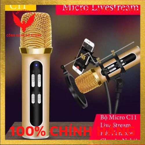 Micro livestream thu âm C11, hát karaoke, kết nối 2 điện thoại cùng lúc, tặng tai nghe thông minh cao cấp.