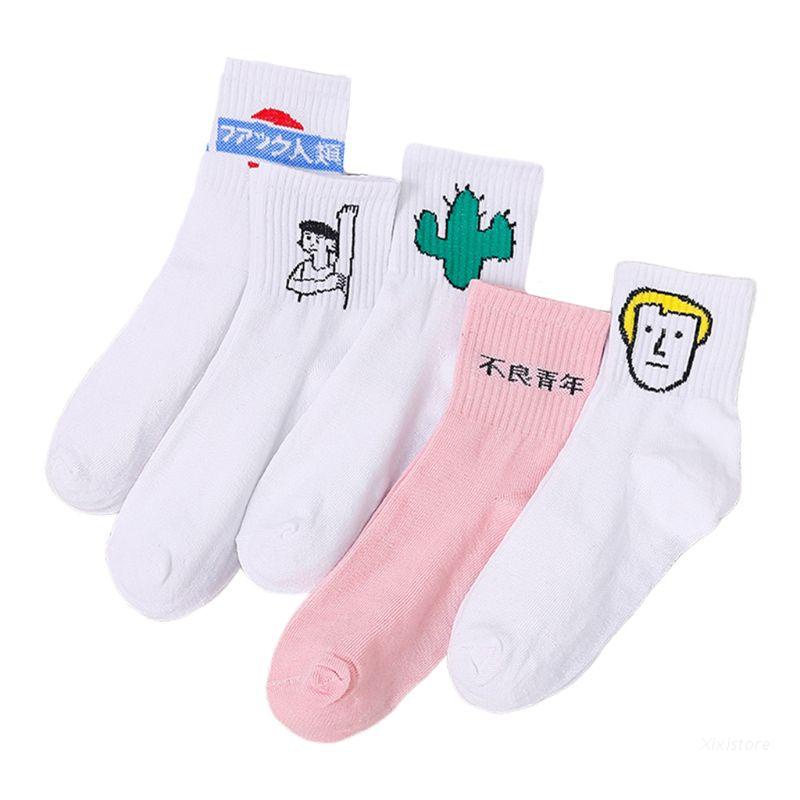 Xixi Set 5 Đôi Tất Chân In Hình Cây Xương Rồng / Chữ Phong Cách Nhật Bản Cho Nữ | BigBuy360 - bigbuy360.vn