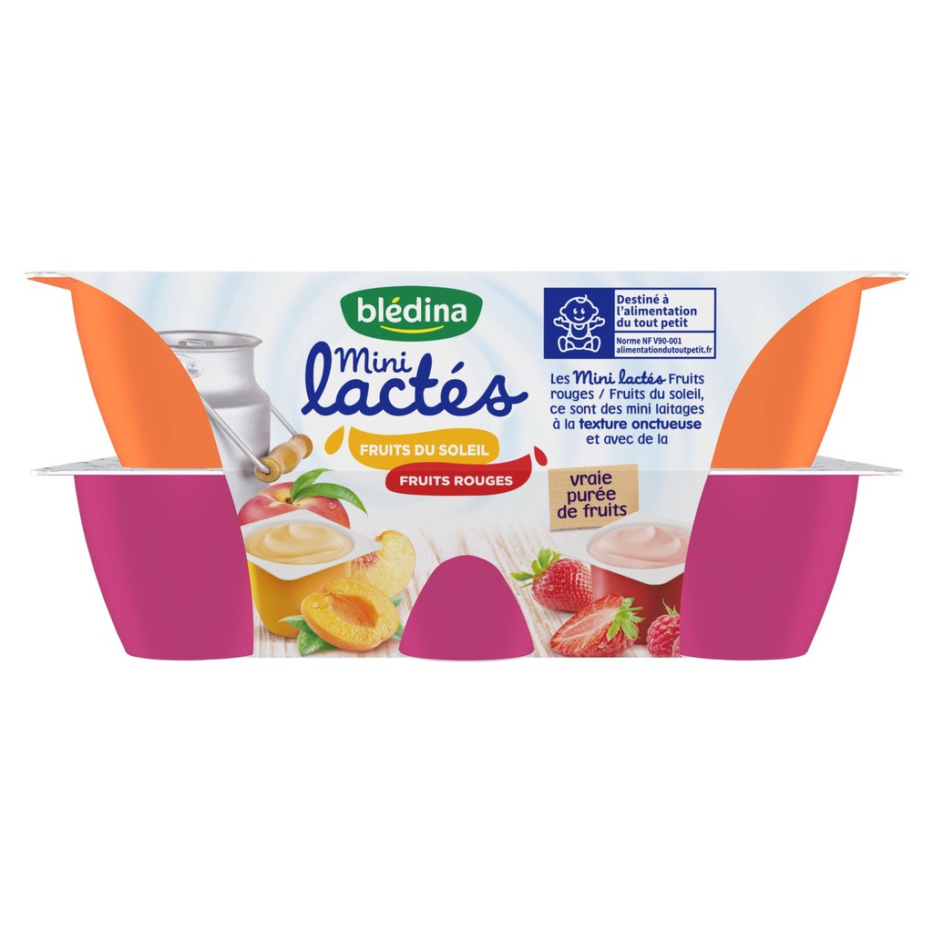 Sữa Chua Nguội Blédina Mini Lactés 6M+ Hương Đào Dâu - Vỉ 12 Hộp x 55g