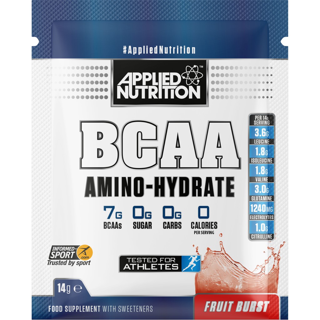 BCAA gói Amino Hydrate 1 Serving Applied Nutrition phục hồi, hỗ trợ tăng cơ dùng với whey protein, rule 1 protein, pre