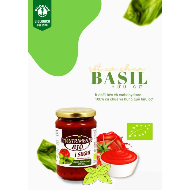 Sốt cà chua húng quế hữu cơ 200g IL Nutrimento Organic Basil Sauces