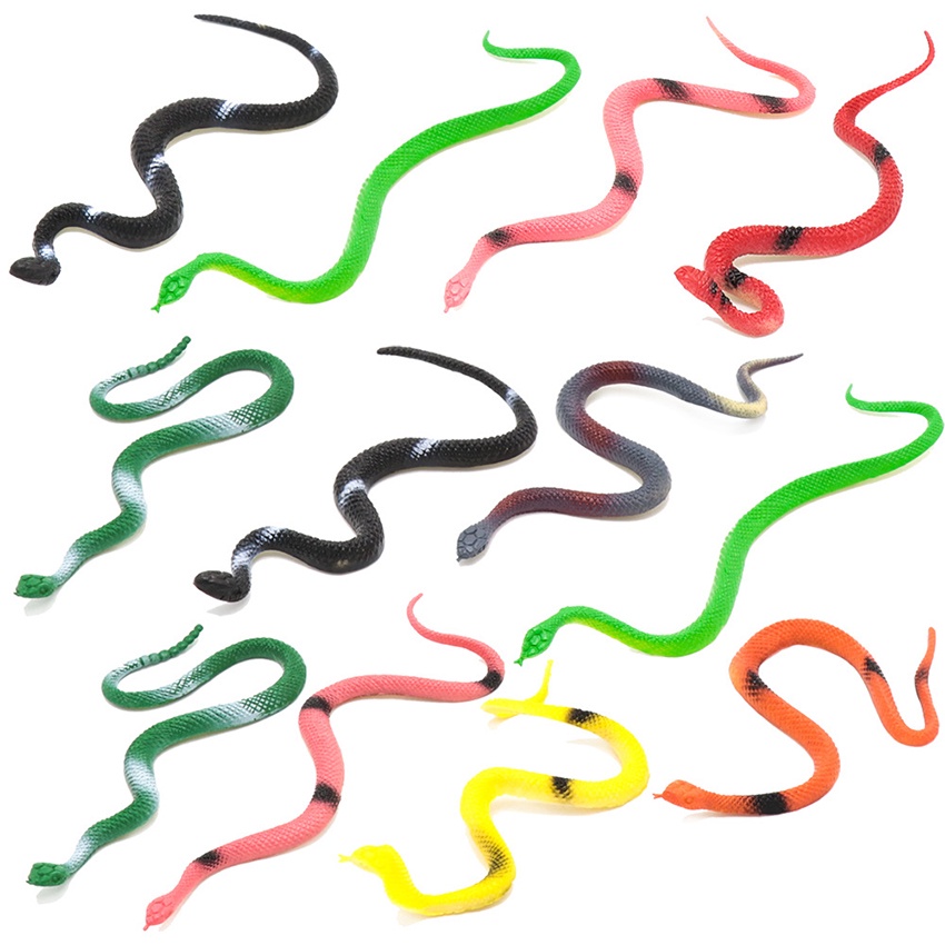 Đồ chơi mô hình 12 con Rắn Snake Wild Animal 14 cm nhựa dẻo nhiều màu sắc chọc ghẹo Halloween troll bạn bè
