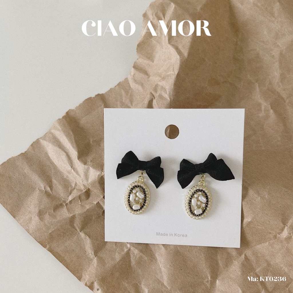 Khuyên tai nữ, Hoa tai Bạc 925 nơ đính đá tiêu thư sang trọng Trang sức Ciao Amor - KT0236