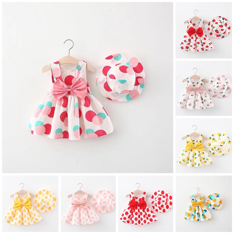 Set 2 Món Gồm Đầm Công Chúa In Họa Tiết Hoa + Mũ Thời Trang Mùa Hè Cho Bé Gái Sơ Sinh