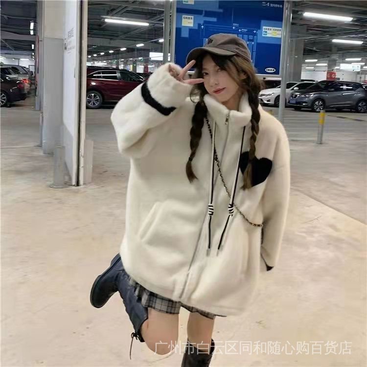 Áo Sweater Lông Cừu Dày Dặn Cổ Đứng Dáng Rộng Phong Cách Hàn Quốc Cho Nữ