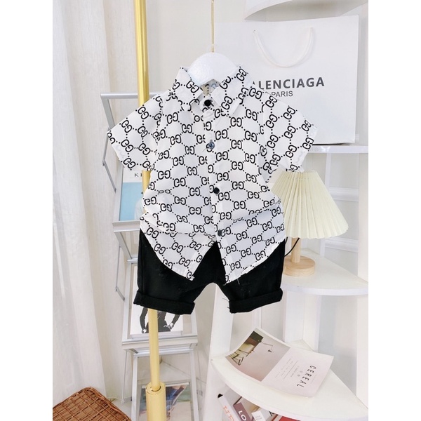 Sét sơ mi bé trai Dior kèm quần Short bò
