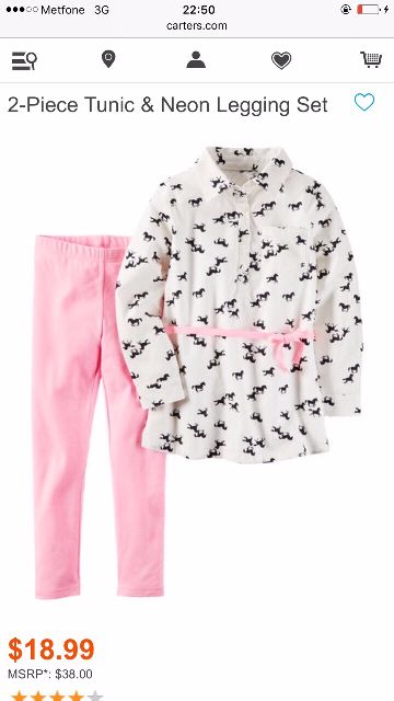 Carter's Baby Girls' 2 Piece Top & Leggings Set. Bộ tay lửng cho bé gái Carter xuất xịn. Mẫu hè năm 2018 đang onweb hãng