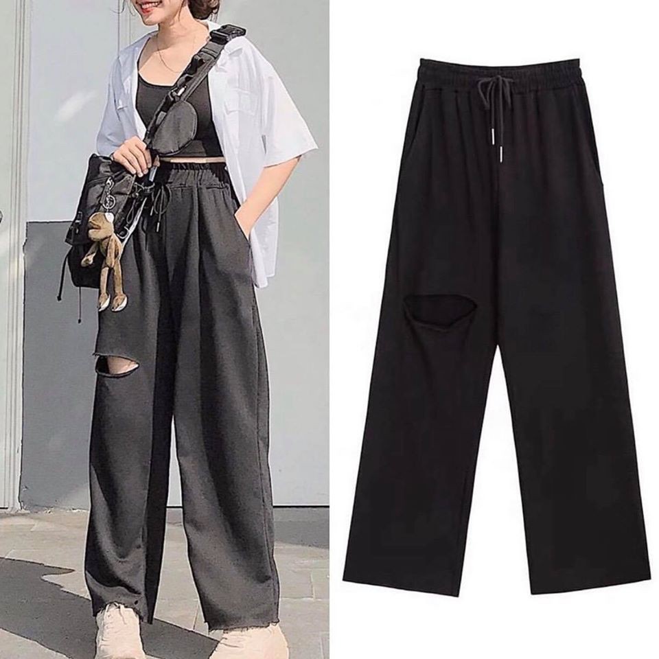 Quần Ống Rộng Unisex Lưng Cao Bo Ống - Quần Ống Suông Chất Thun Da Cá Hai Màu Basic | BigBuy360 - bigbuy360.vn