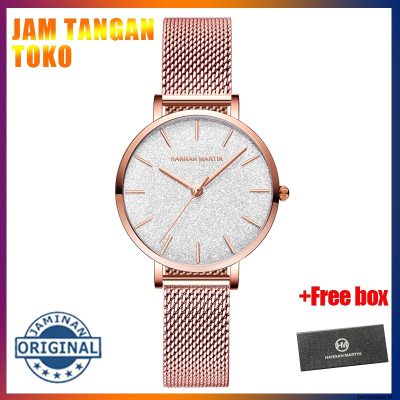 Đồng hồ nữ Hannah Martin 100% Original Women's Watches Fashion Free Box Casual Waterproof Analog Quartz Stainless steel Strap mesh Girl Leather Watch COD Chronograph Aktif ladies Wrist watches Gift Birthday 1323