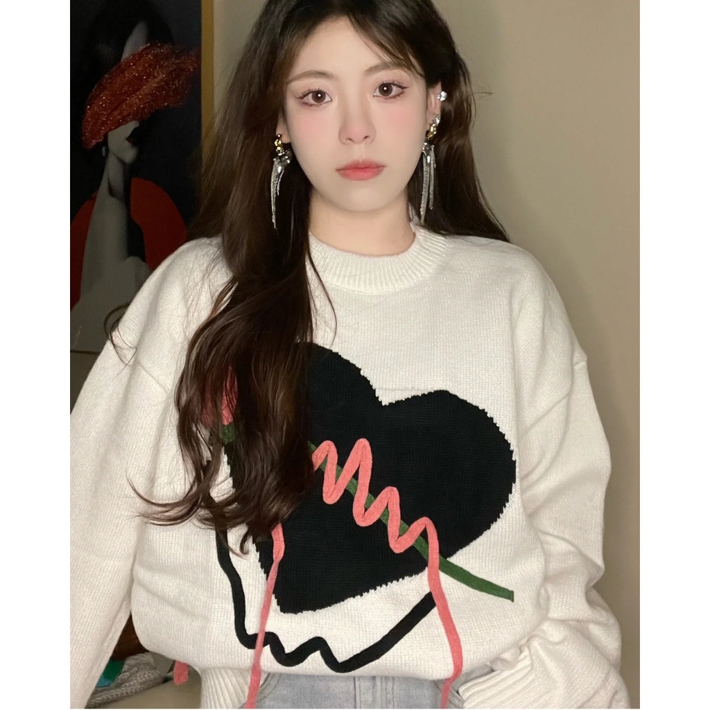 Áo sweater dệt kim DIDIKA phong cách Hàn Quốc thời trang thu đông oversize cho nữ