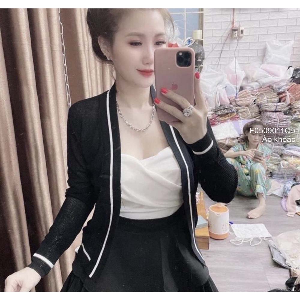 Áo khoác len phối viền tay dài hàng đẹp QC!