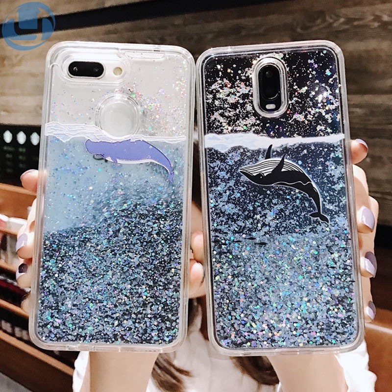 Whale fluid mobile phone case xiaomi Redmi note 7 note 8 note 8pro note 8T note 9S CC9pro/note 10 K30/K30pro 8A 9C 9A 9 Flowing Liquid Floating Luxury Bling Glitter Sparkle Soft Case Cover