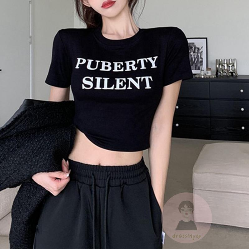 Áo Thun Tay Ngắn Cổ Tròn Dáng Ôm In Chữ Thời Trang Mùa Hè Cho Nữ