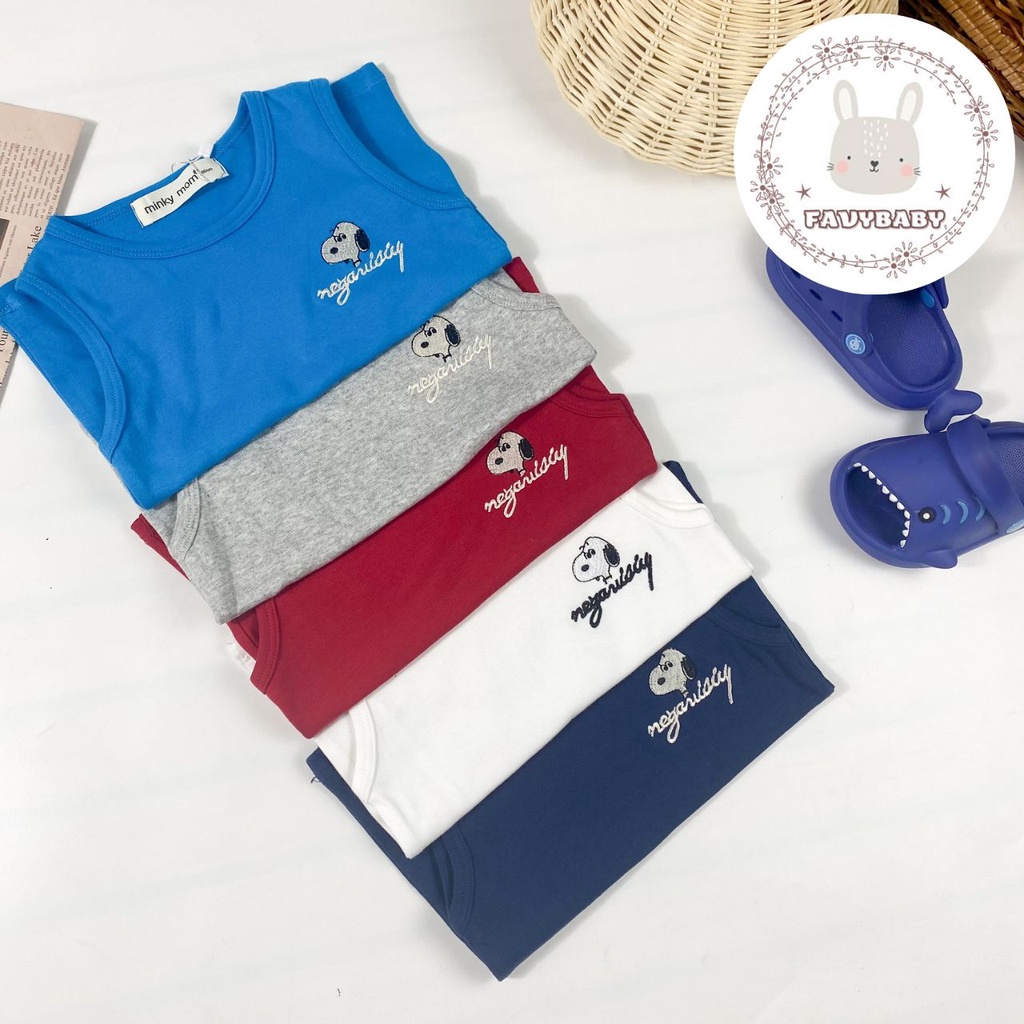 Đồ Bộ Ba Lỗ MINKY MOM Sát Nách Bé Trai Bé Gái Cotton Hàn Màu Trơn Hình Chó Con Trẻ Em 0 1 2 3 4 5 Tuổi-Favybaby