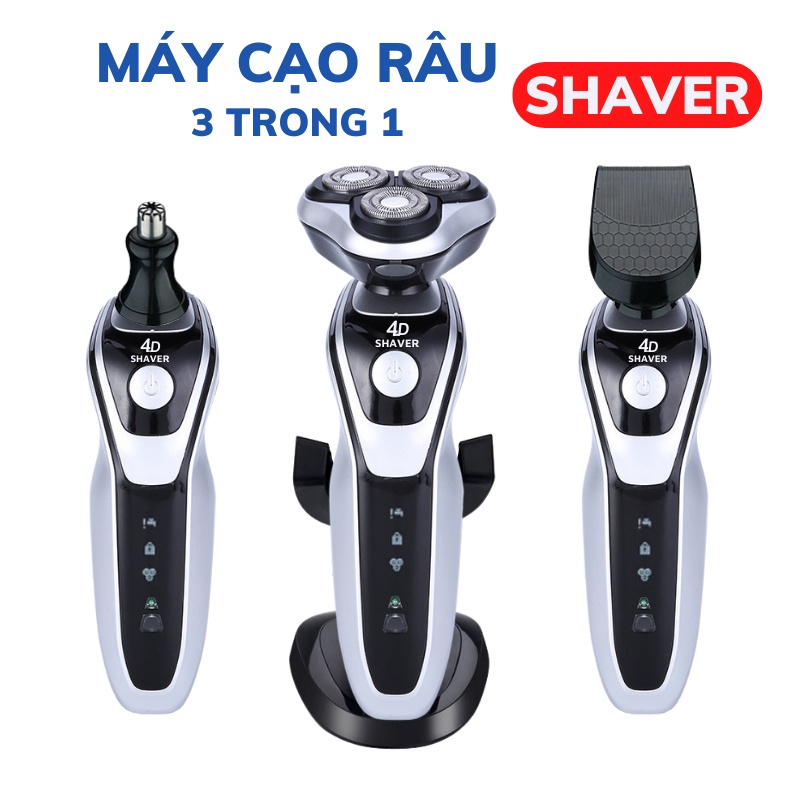 Máy cạo râu đa chức năng Shaver 4D 3in1, 3 lưỡi kép , cạo sát sạch êm, chống nước