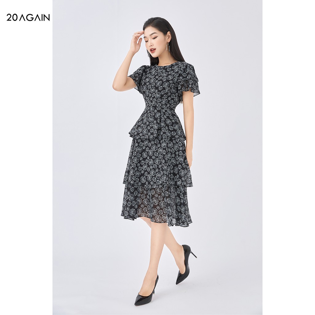 [Mã WABR0101 giảm 10% đơn 99K] Đầm xòe hoa hồng 20AGAIN sang trọng thanh lịch DEC0100 | BigBuy360 - bigbuy360.vn