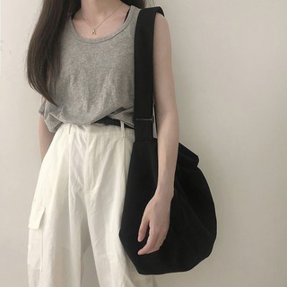 CC2018 Túi Đeo Chéo CANVAS Basic Unisex (Đen/Be) 95