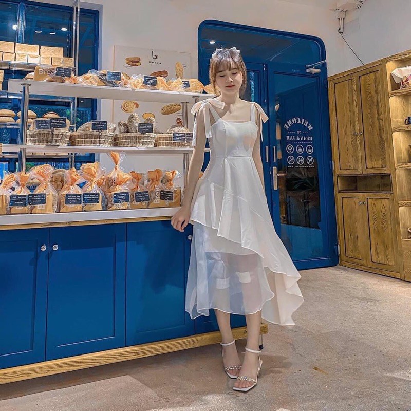[MẪU HOT] Đầm xòe chéo tà vạt xéo hai dây cột nơ vai form dài - Hadi Dress | BigBuy360 - bigbuy360.vn