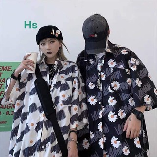  Áo sơ mi hoa cúc unisex form rộng cá tính