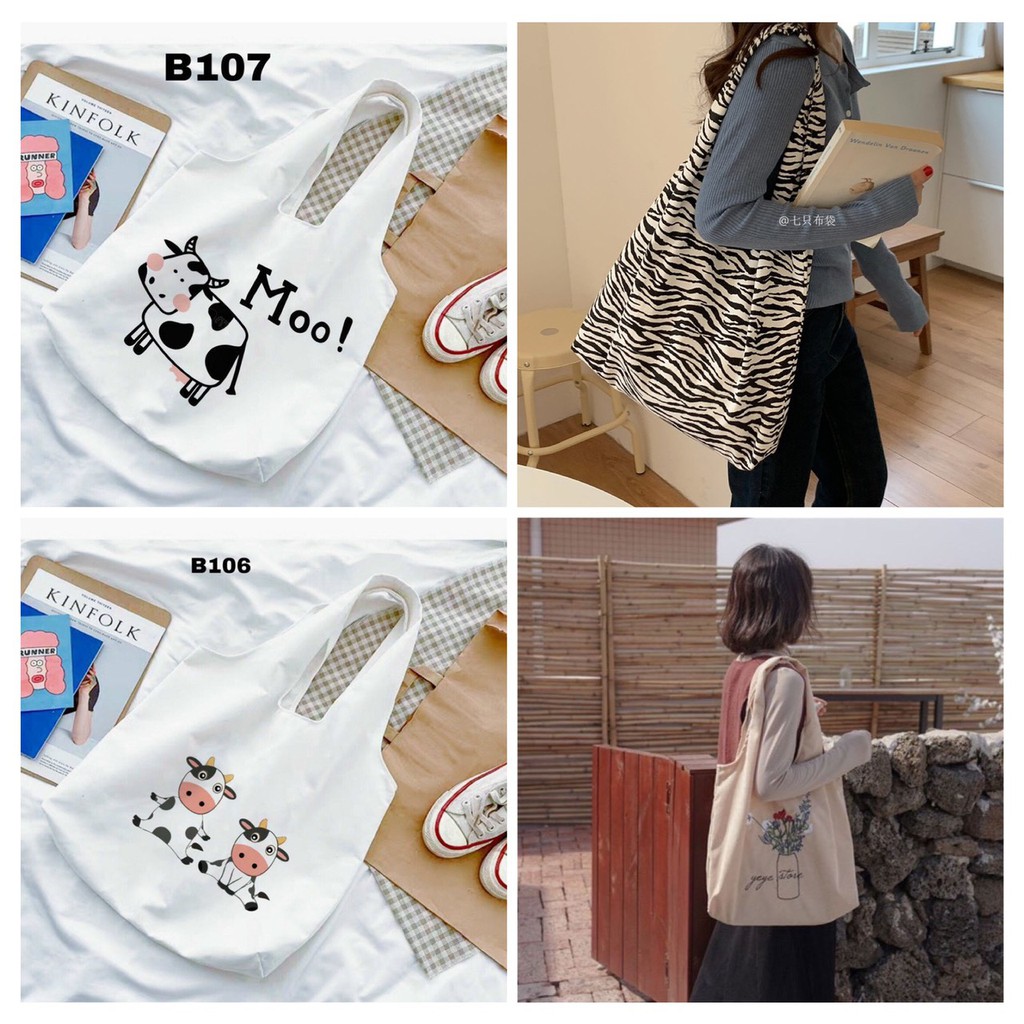 Túi tote vải đa dạng họa tiết liền thân chất đẹp
