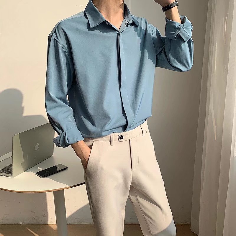 Áo Sơ Mi Nam Tay Dài Màu Trơn Thiết Kế Tinh Tế Phong Cách Hàn Quốc Thời Trang Cho simple bigsize unisex áo from rộng nư